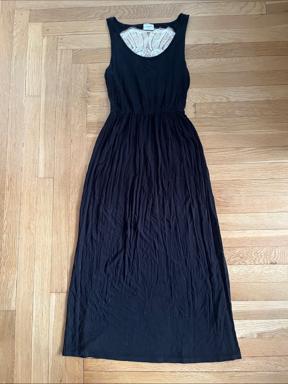 La Hearts Black Maxi Dress with Lace Back Skull